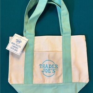 Trader Joe’s Pastel Canvas Tote Bag - Cream and Green.